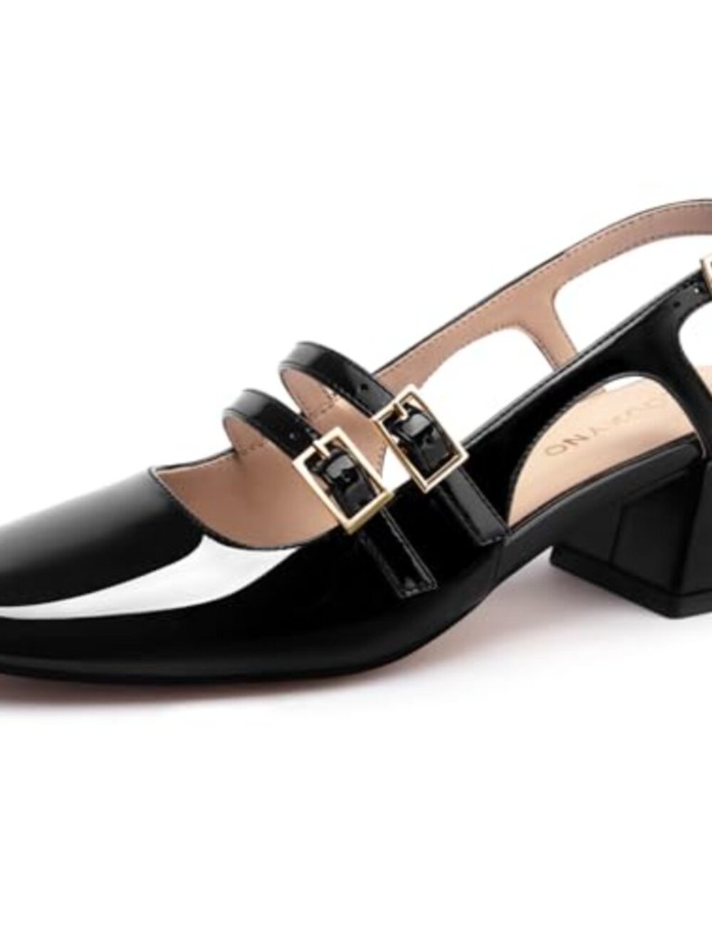 Patent Leather Mary Jane Slingback Block Heel Square Toe Dressy Pump